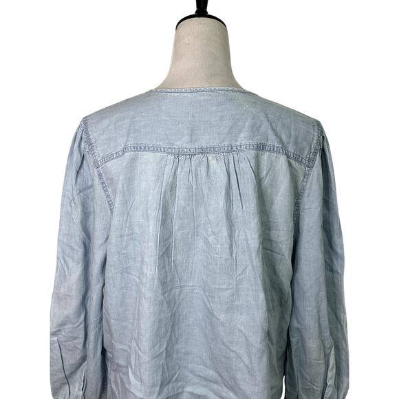 Treasure & Bond Long Sleeves Blouse V-Neck Chambray Elastic Cuffs Blue W M NWT - Picture 6 of 10